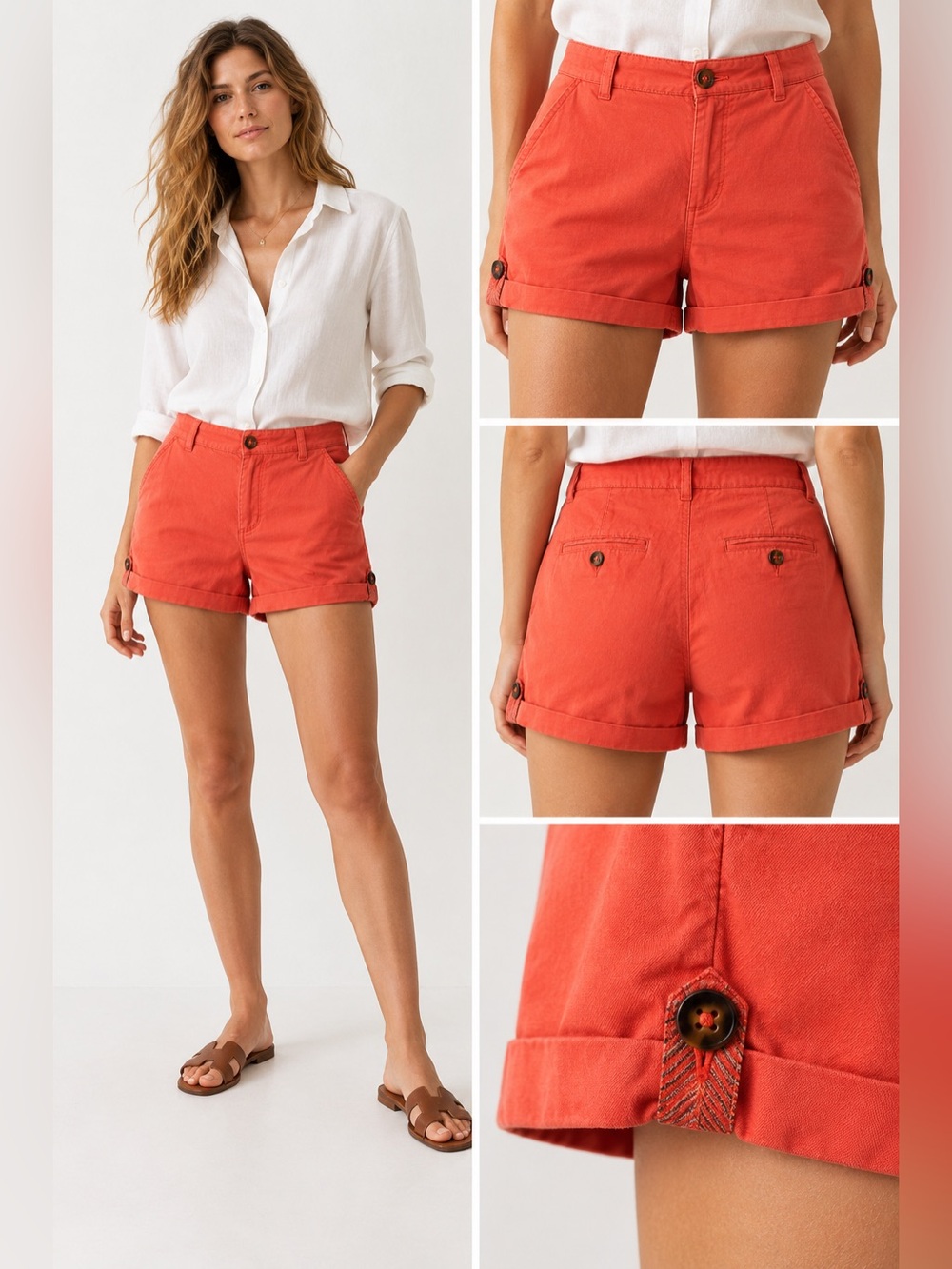 NWT LAB DIP Paris KATE Coral Linen Cotton High Rise Shorts 38 US 6